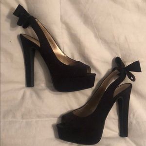 Black Velvet Platform Peep-toe Heels